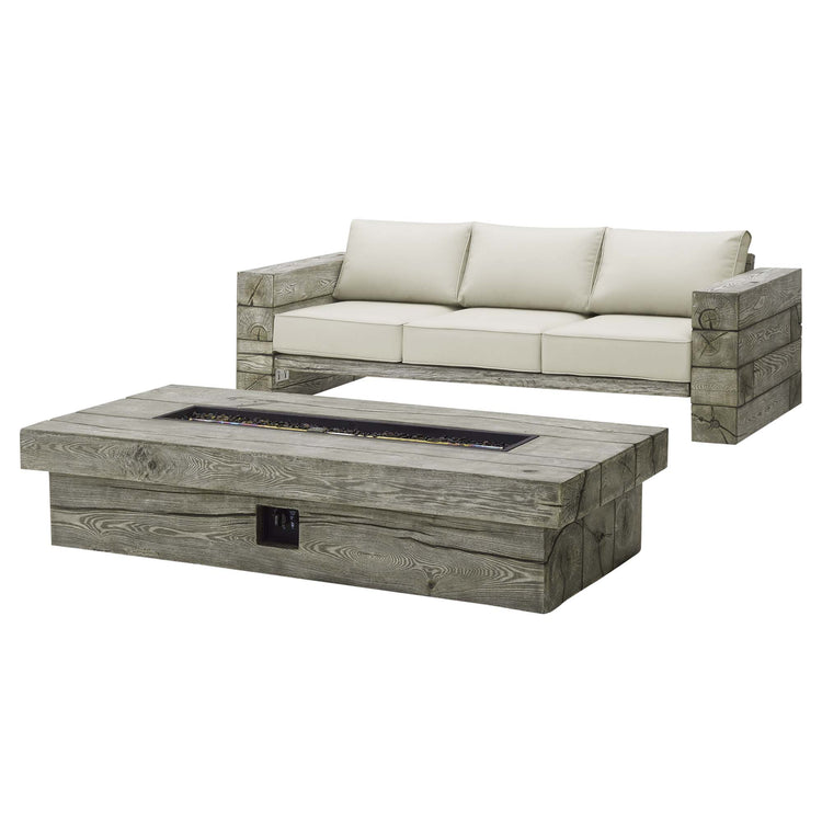 Manteo Rustic Coastal Outdoor Patio Sunbrella® Sofa and Fire Pit Set - Default Title