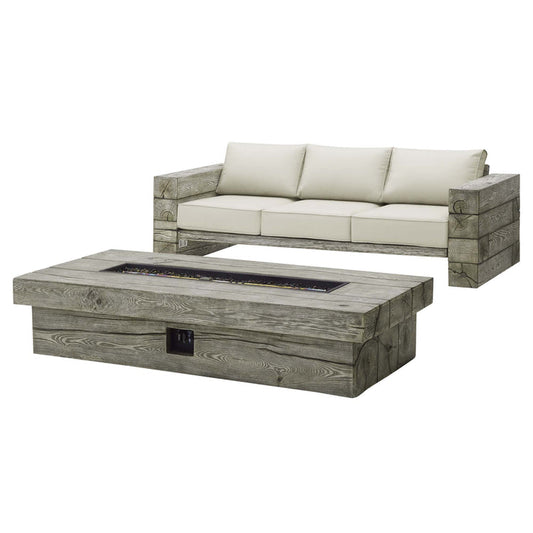 Manteo Rustic Coastal Outdoor Patio Sunbrella® Sofa and Fire Pit Set - Default Title