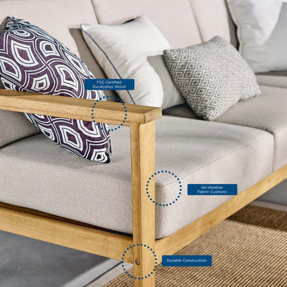 Sedona Outdoor Patio Eucalyptus Wood Sectional Sofa Corner Chair - Natural Taupe
