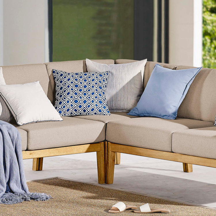 Sedona Outdoor Patio Eucalyptus Wood Sectional Sofa Corner Chair - Natural Taupe