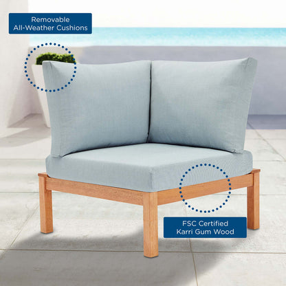 Freeport Karri Wood Sectional Sofa Outdoor Patio Corner Chair - Natural Light Blue