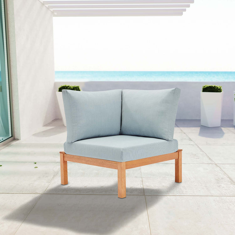 Freeport Karri Wood Sectional Sofa Outdoor Patio Corner Chair - Natural Light Blue