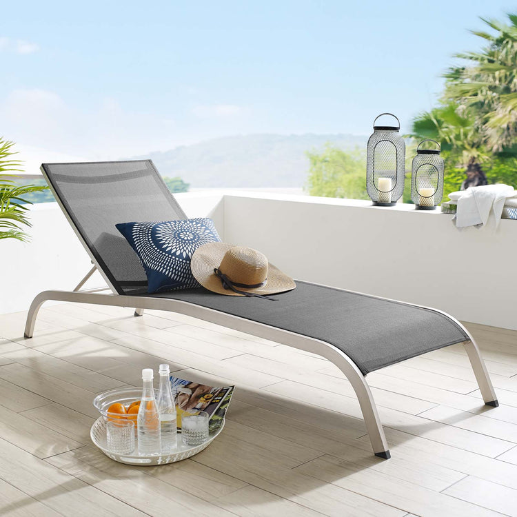 Savannah Mesh Chaise Outdoor Patio Aluminum Lounge Chair - Black