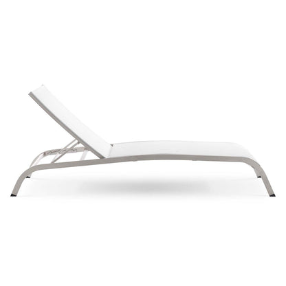 Savannah Mesh Chaise Outdoor Patio Aluminum Lounge Chair - White