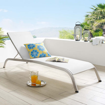 Savannah Mesh Chaise Outdoor Patio Aluminum Lounge Chair - White