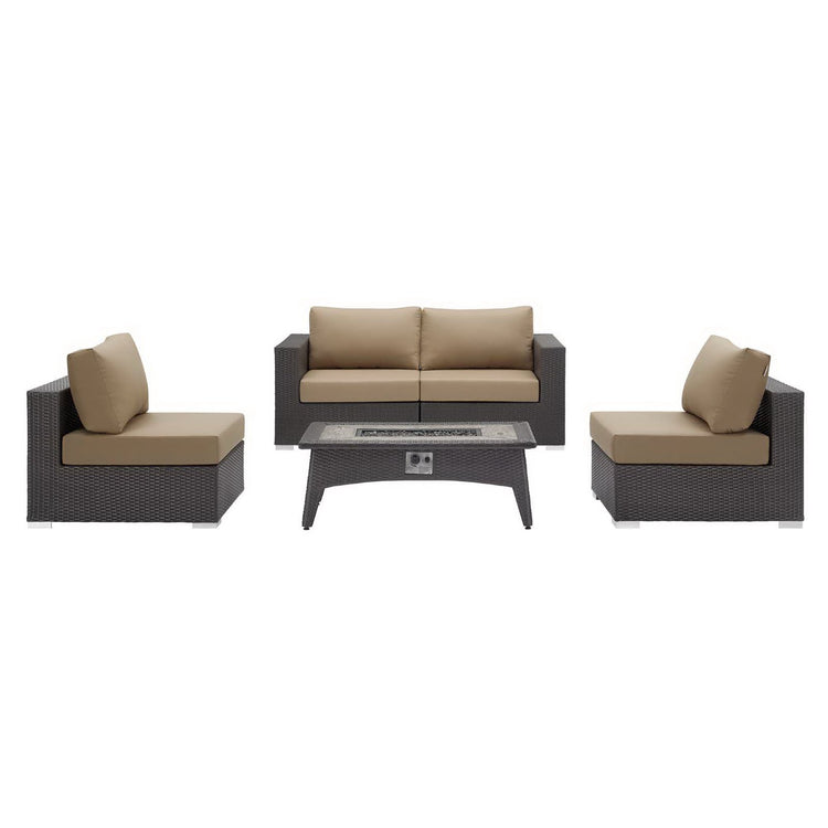 Convene 5 Piece Set Outdoor with Fire Pit - Espresso Beige