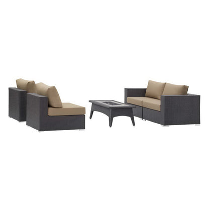 Convene 5 Piece Set Outdoor with Fire Pit - Espresso Beige