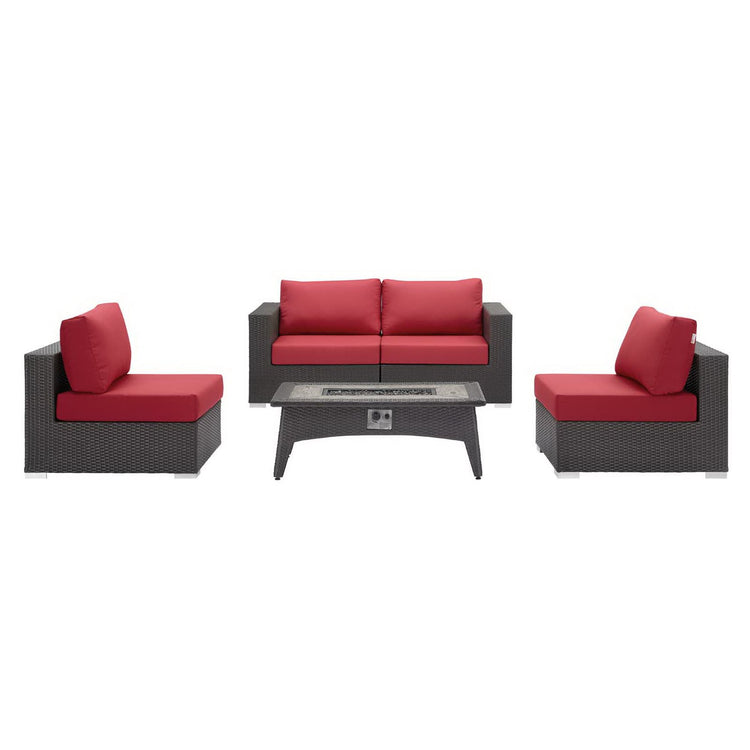 Convene 5 Piece Set Outdoor with Fire Pit - Espresso Red