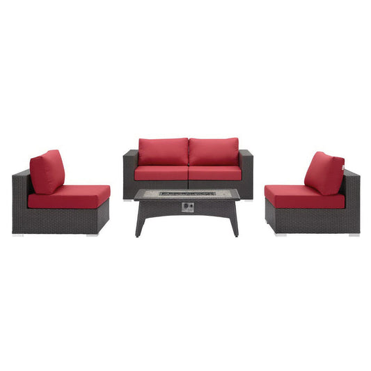 Convene 5 Piece Set Outdoor with Fire Pit - Espresso Red