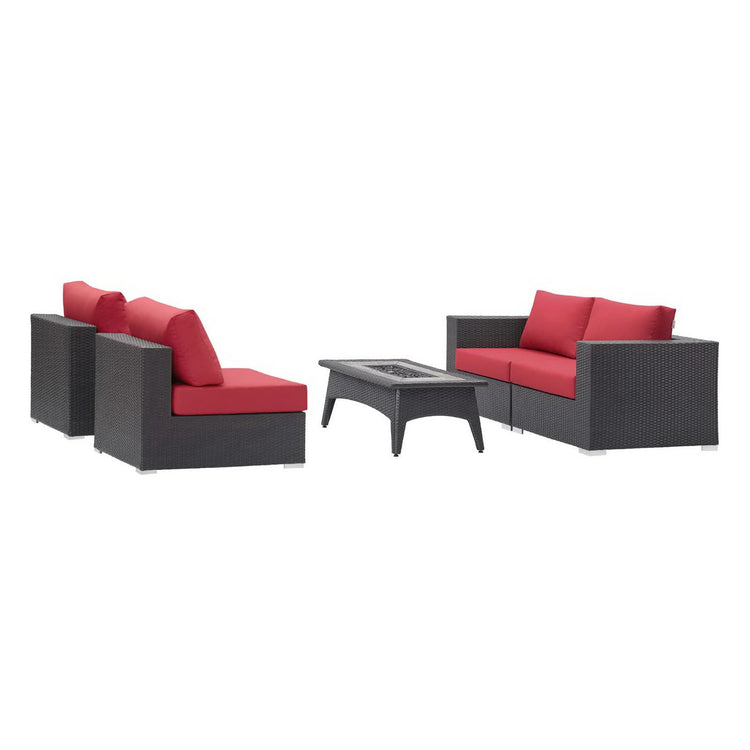 Convene 5 Piece Set Outdoor with Fire Pit - Espresso Red