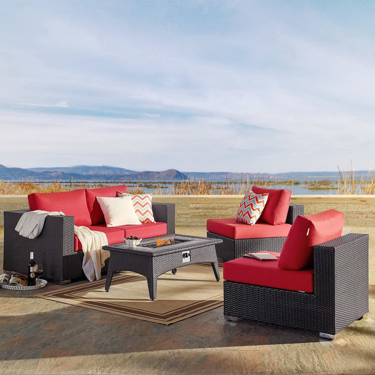 Convene 5 Piece Set Outdoor with Fire Pit - Espresso Red