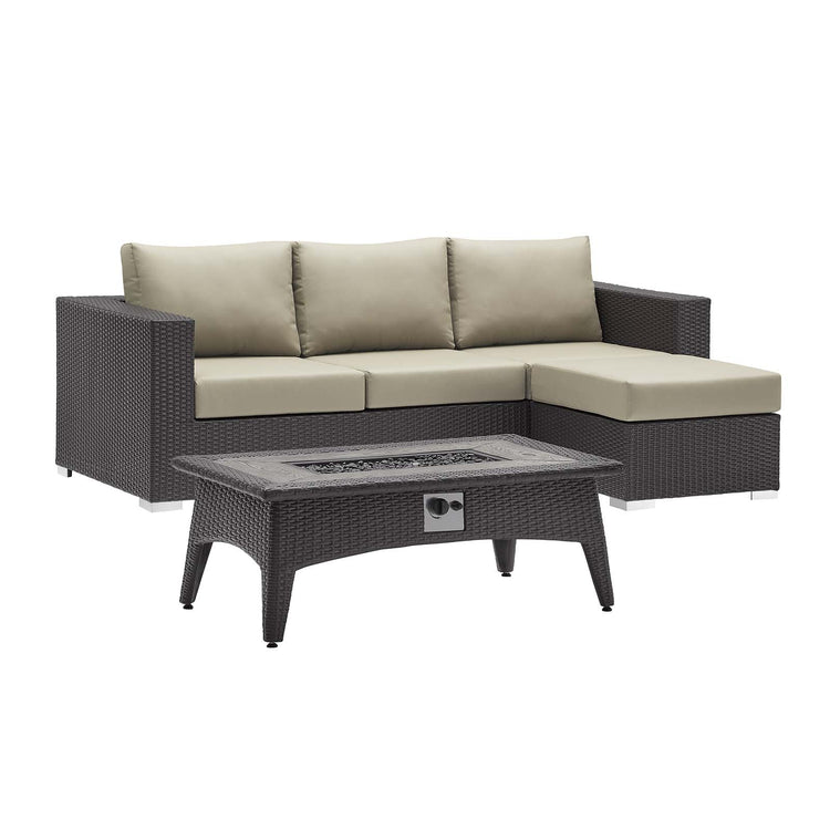 Convene 3 Piece Set Outdoor Patio with Fire Pit - Espresso Beige