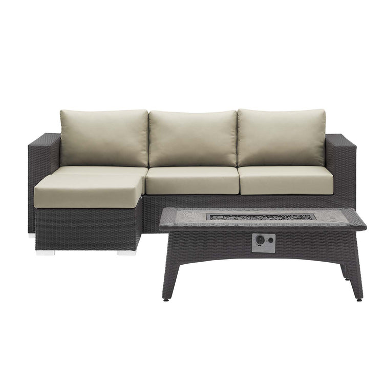 Convene 3 Piece Set Outdoor Patio with Fire Pit - Espresso Beige