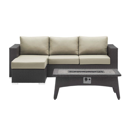 Convene 3 Piece Set Outdoor Patio with Fire Pit - Espresso Beige