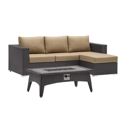 Convene 3 Piece Set Outdoor Patio with Fire Pit - Espresso Mocha