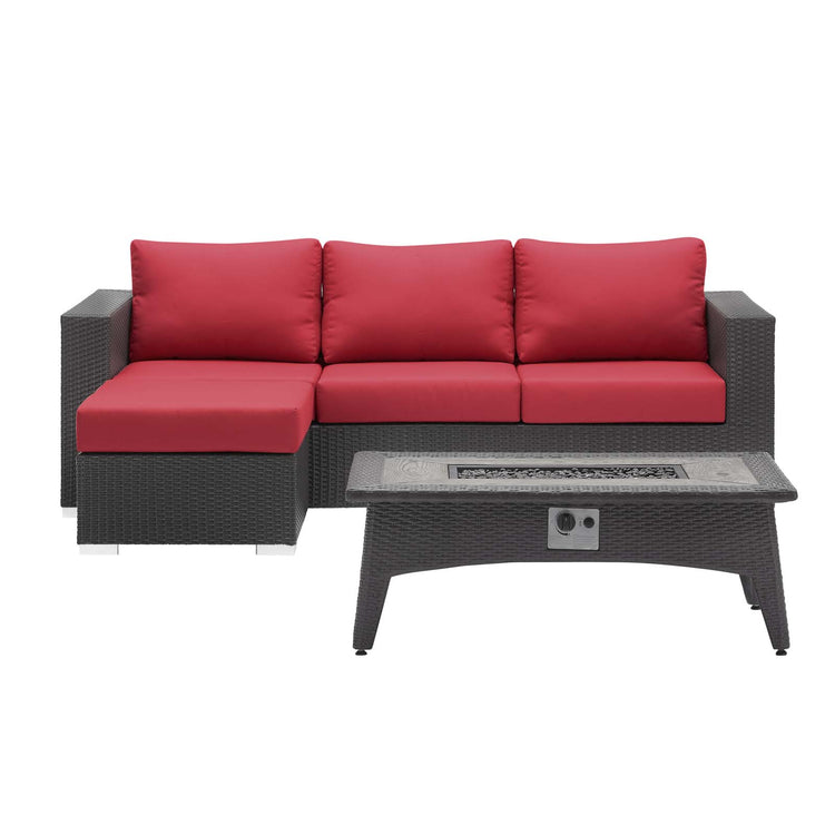 Convene 3 Piece Set Outdoor Patio with Fire Pit - Espresso Red