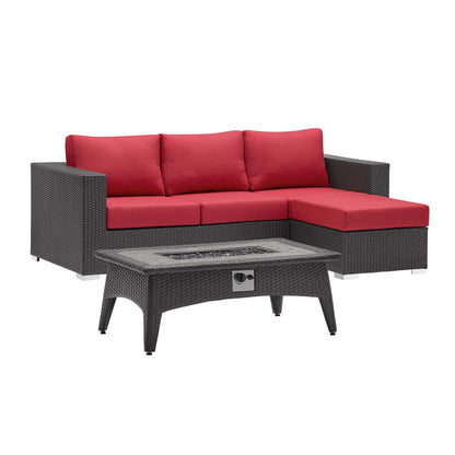 Convene 3 Piece Set Outdoor Patio with Fire Pit - Espresso Red