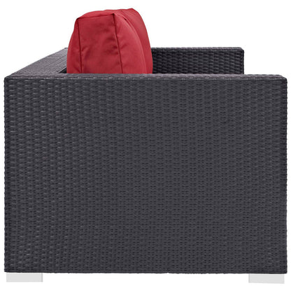 Convene 3 Piece Set Outdoor Patio with Fire Pit - Espresso Red
