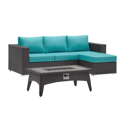 Convene 3 Piece Set Outdoor Patio with Fire Pit - Espresso Turquoise