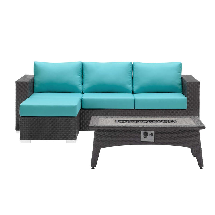 Convene 3 Piece Set Outdoor Patio with Fire Pit - Espresso Turquoise