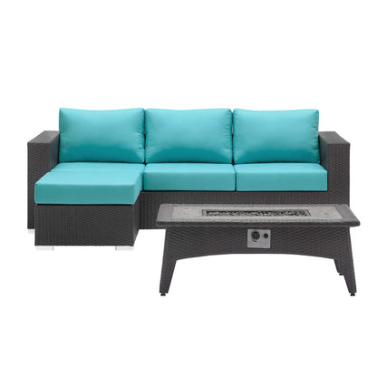 Convene 3 Piece Set Outdoor Patio with Fire Pit - Espresso Turquoise