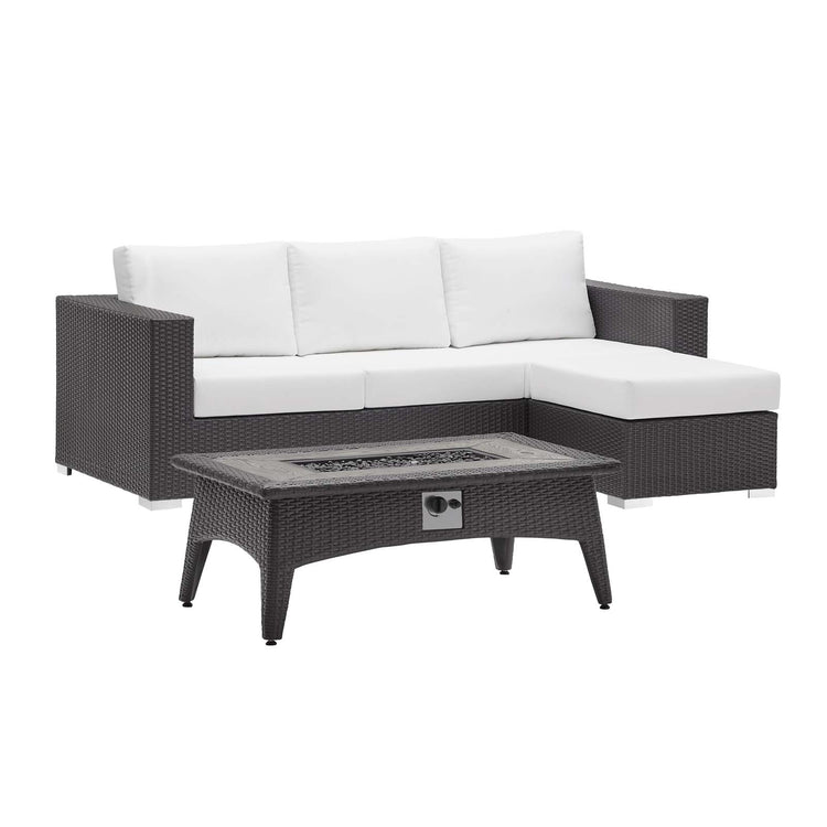 Convene 3 Piece Set Outdoor Patio with Fire Pit - Espresso White