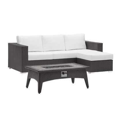 Convene 3 Piece Set Outdoor Patio with Fire Pit - Espresso White