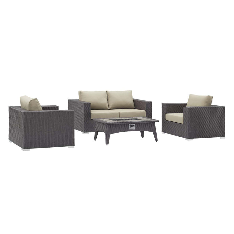 Convene 4 Piece Set Outdoor Patio with Fire Pit - Espresso Beige