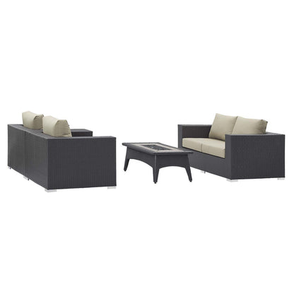 Convene 4 Piece Set Outdoor Patio with Fire Pit - Espresso Beige