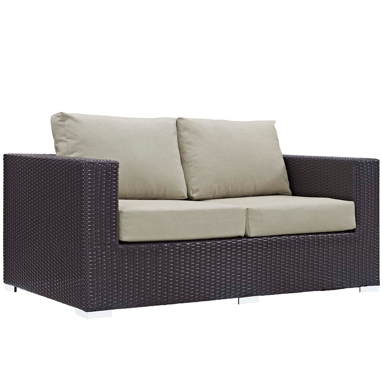 Convene 4 Piece Set Outdoor Patio with Fire Pit - Espresso Beige
