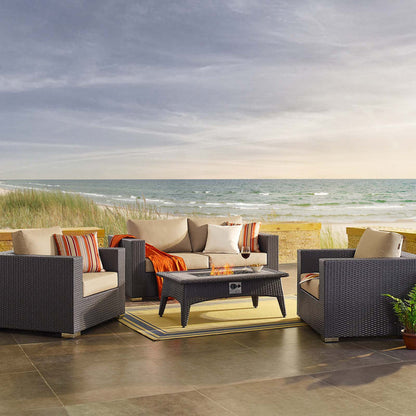 Convene 4 Piece Set Outdoor Patio with Fire Pit - Espresso Beige