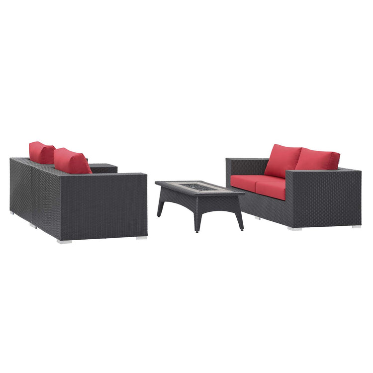 Convene 4 Piece Set Outdoor Patio with Fire Pit - Espresso Red