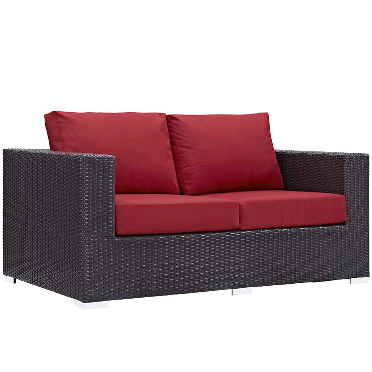 Convene 4 Piece Set Outdoor Patio with Fire Pit - Espresso Red