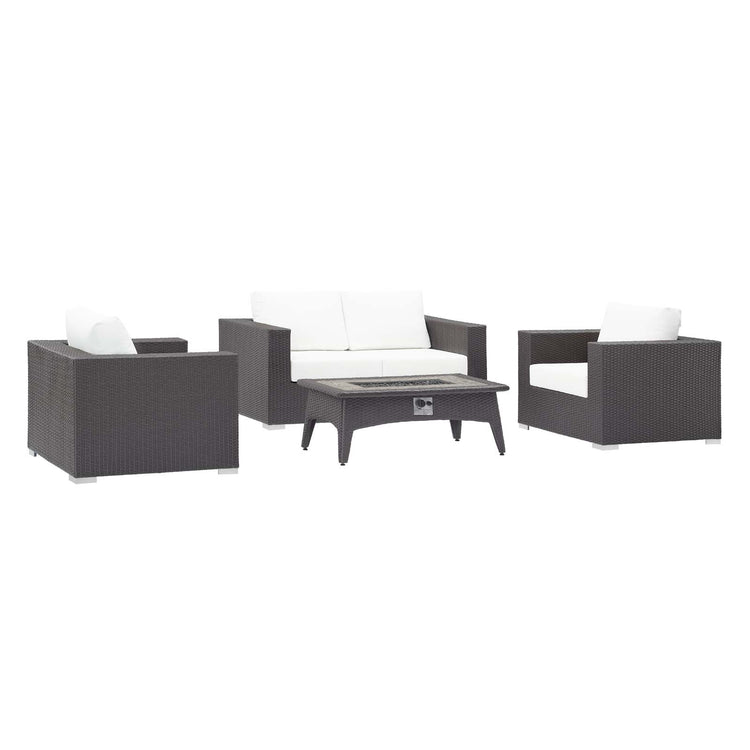 Convene 4 Piece Set Outdoor Patio with Fire Pit - Espresso White