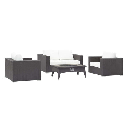 Convene 4 Piece Set Outdoor Patio with Fire Pit - Espresso White