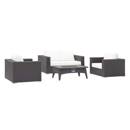 Convene 4 Piece Set Outdoor Patio with Fire Pit - Espresso White