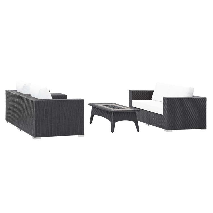 Convene 4 Piece Set Outdoor Patio with Fire Pit - Espresso White