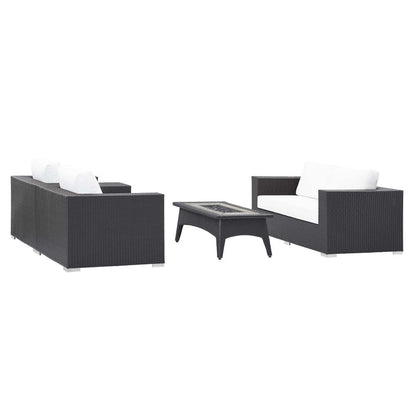 Convene 4 Piece Set Outdoor Patio with Fire Pit - Espresso White