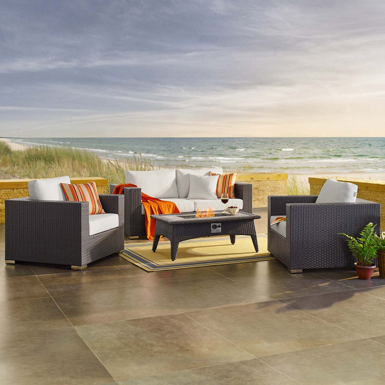 Convene 4 Piece Set Outdoor Patio with Fire Pit - Espresso White