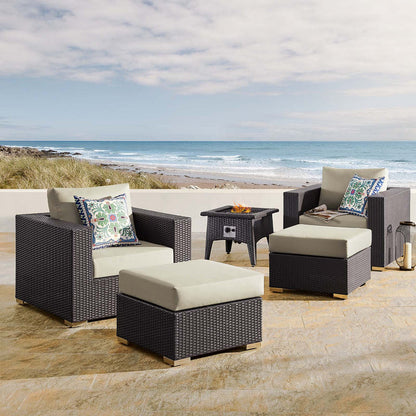 Convene 5 Piece Set Outdoor Patio with Fire Pit - Espresso Beige