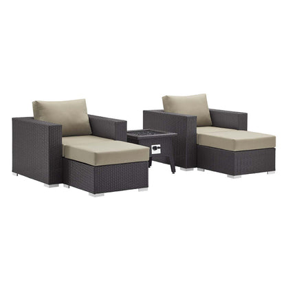 Convene 5 Piece Set Outdoor Patio with Fire Pit - Espresso Beige