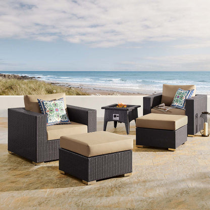 Convene 5 Piece Set Outdoor Patio with Fire Pit - Espresso Mocha