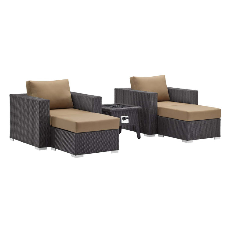 Convene 5 Piece Set Outdoor Patio with Fire Pit - Espresso Mocha