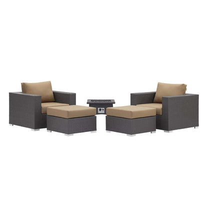 Convene 5 Piece Set Outdoor Patio with Fire Pit - Espresso Mocha