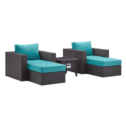 Convene 5 Piece Set Outdoor Patio with Fire Pit - Espresso Turquois