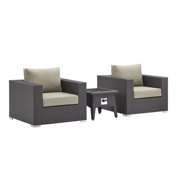 Convene 3 Piece Set Outdoor Patio with Fire Pit - Espresso Beige