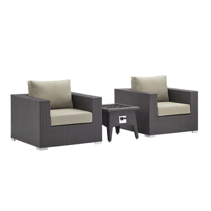 Convene 3 Piece Set Outdoor Patio with Fire Pit - Espresso Beige