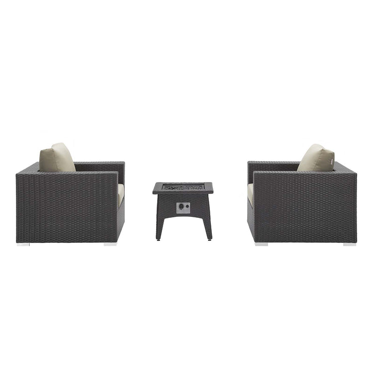 Convene 3 Piece Set Outdoor Patio with Fire Pit - Espresso Beige