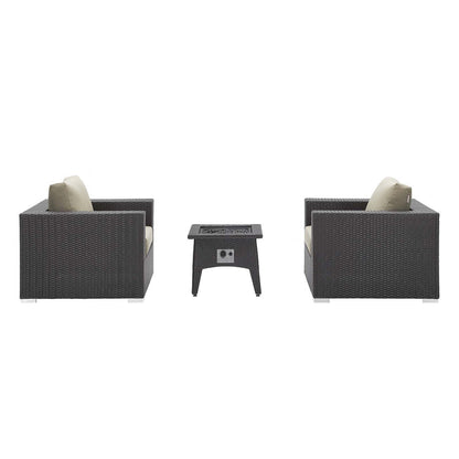 Convene 3 Piece Set Outdoor Patio with Fire Pit - Espresso Beige