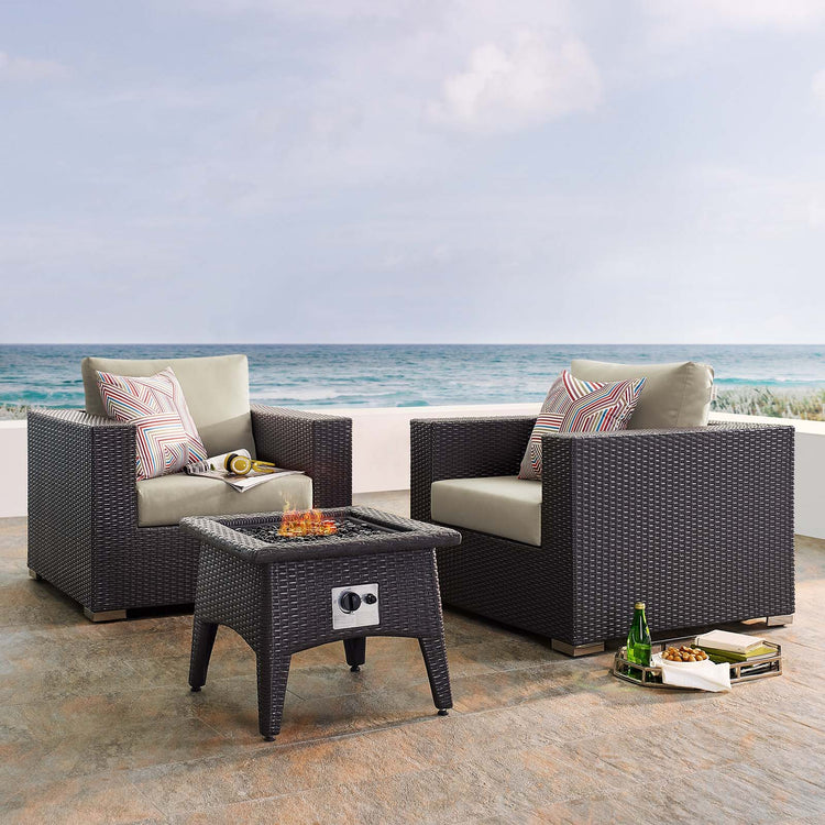 Convene 3 Piece Set Outdoor Patio with Fire Pit - Espresso Beige